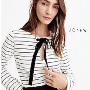 NWOT J Crew stripe top with velvet tie front